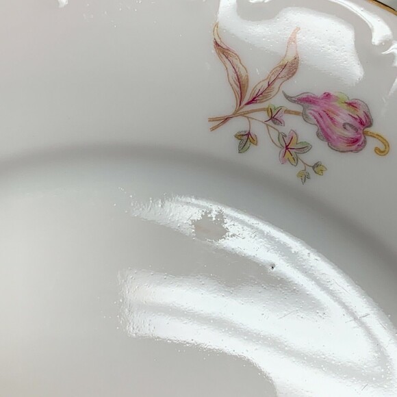 Bohemian Czechoslovakia Salad Plates Floral White Pink Gold Trim Lot of 7 - Picture 10 of 11